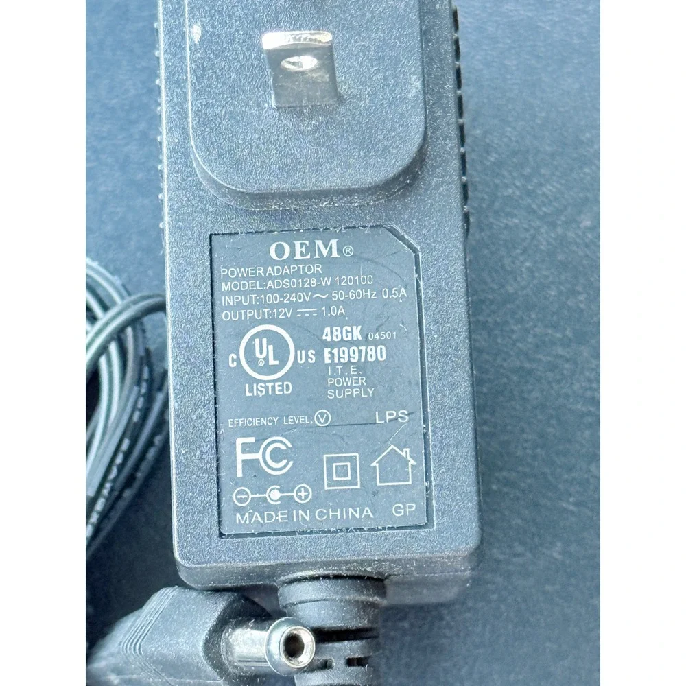 OEM‎ ADS0128-W 120100 AC DC Power Adapter 12V 1.0A Wall Plug Charger Black